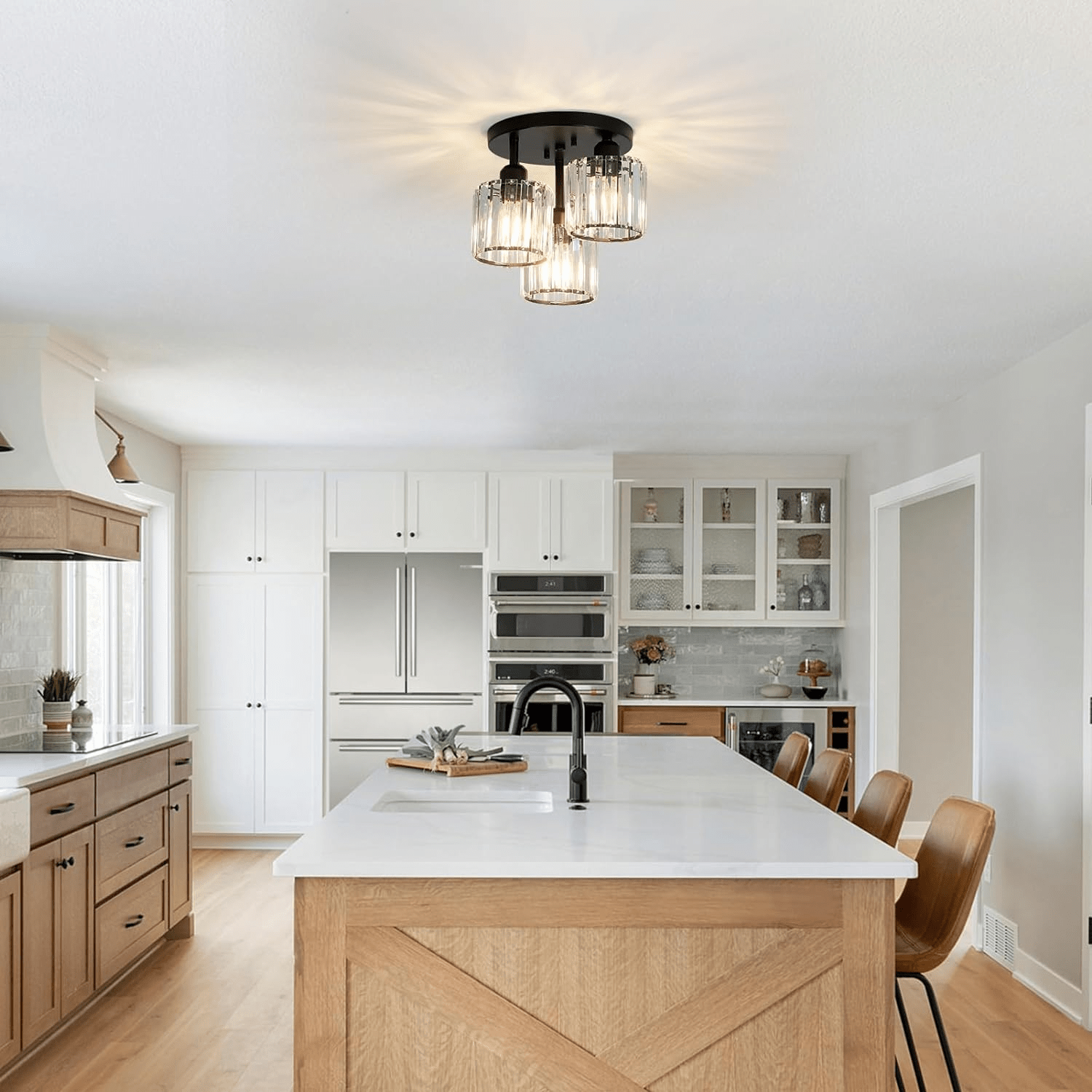 Modern Crystal Semi-Flush Ceiling Light – Elegant Iron and Glass Fixture for Bedroom and Living Room 5