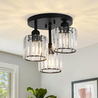 Modern Crystal Semi-Flush Ceiling Light – Elegant Iron and Glass Fixture for Bedroom and Living Room 0