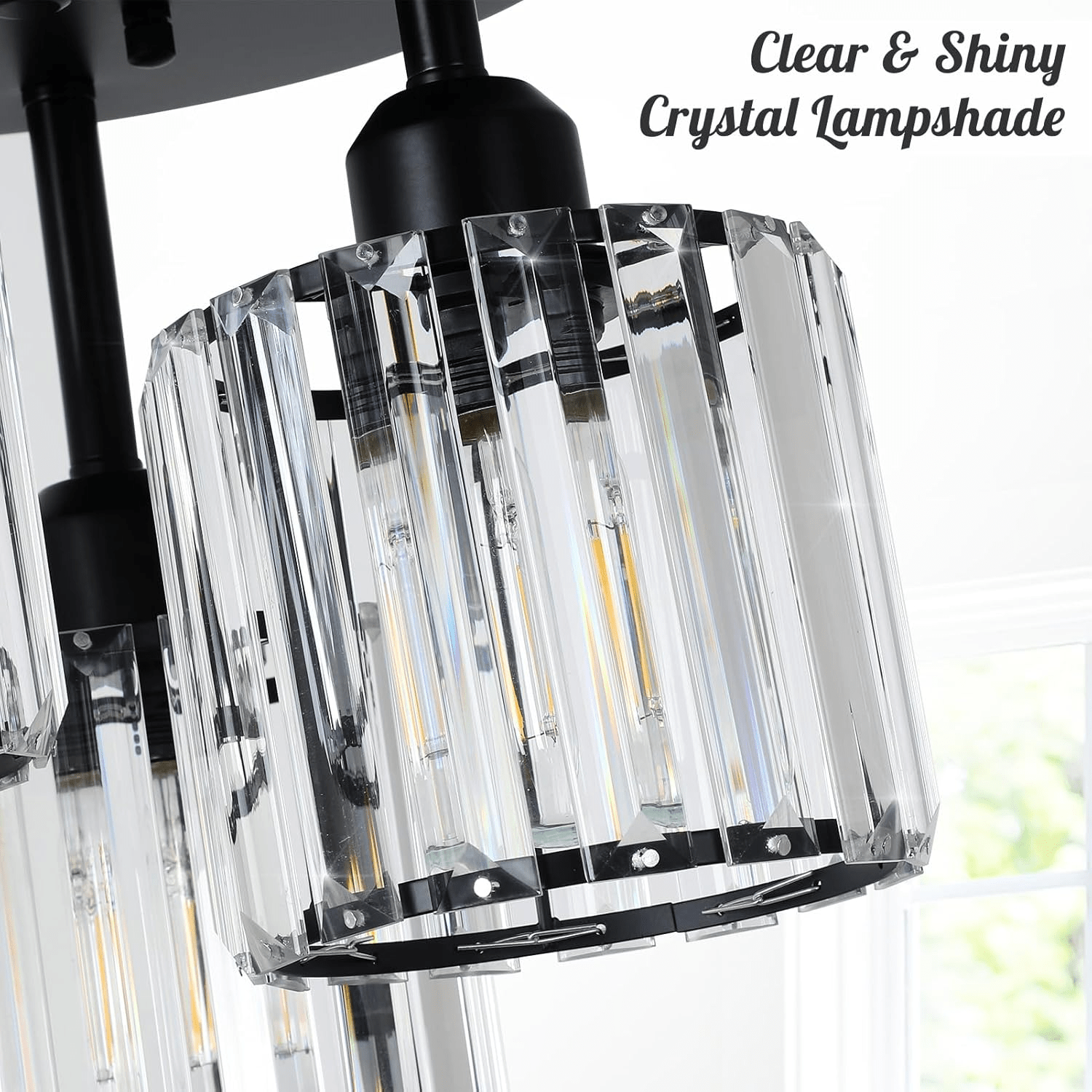 Modern Crystal Semi-Flush Ceiling Light – Elegant Iron and Glass Fixture for Bedroom and Living Room 8
