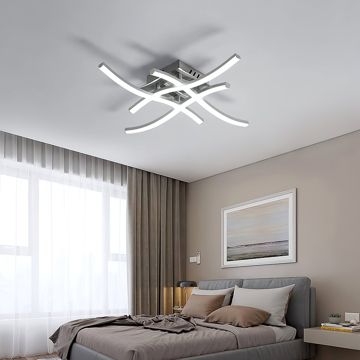 Modern LED Ceiling Light Fixture with Curved Aluminum Design – Energy Efficient Flush Mount 1