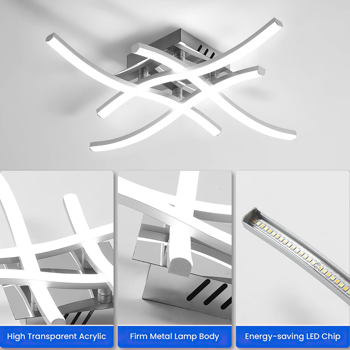 Modern LED Ceiling Light Fixture with Curved Aluminum Design – Energy Efficient Flush Mount 4