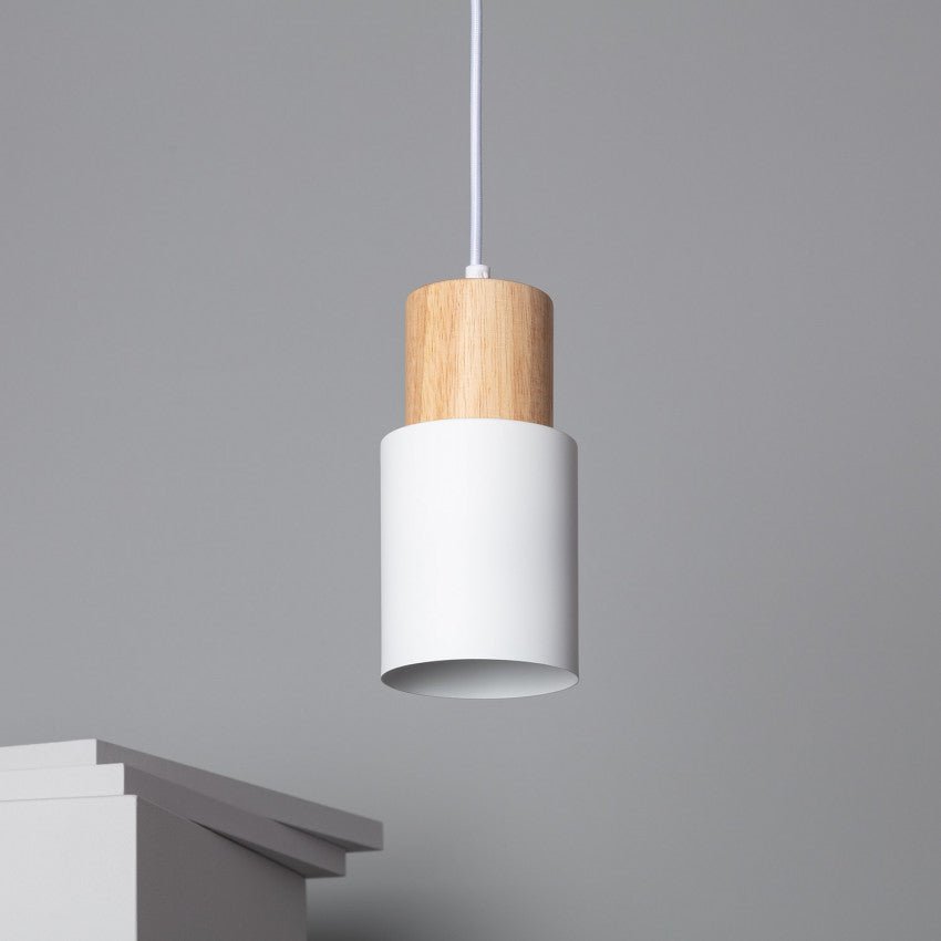 Modern Pendant Light with Colorful Cylinder Design – Iron and Wood Fixture 6