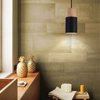 Modern Pendant Light with Colorful Cylinder Design – Iron and Wood Fixture 0