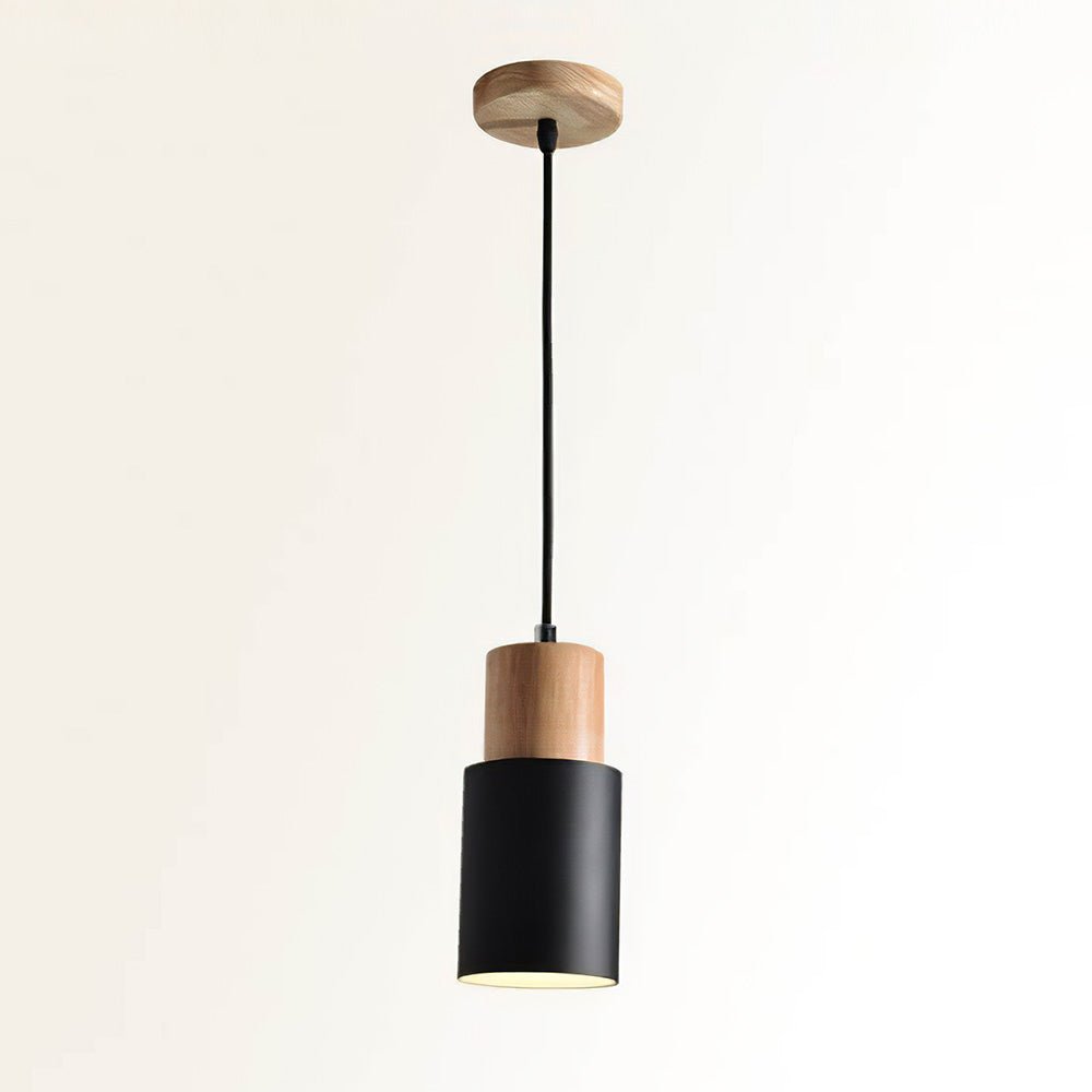 Modern Pendant Light with Colorful Cylinder Design – Iron and Wood Fixture 4