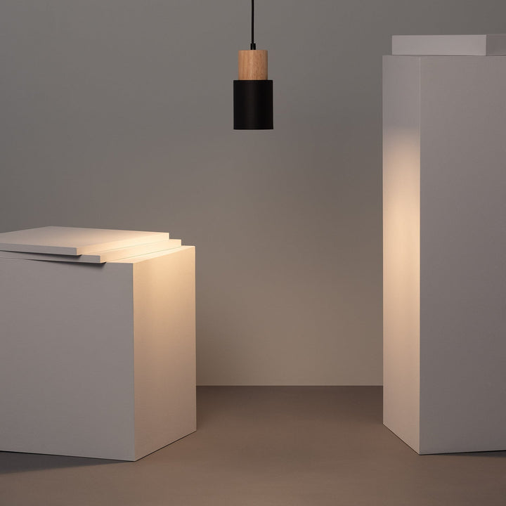 Modern Pendant Light with Colorful Cylinder Design – Iron and Wood Fixture 2
