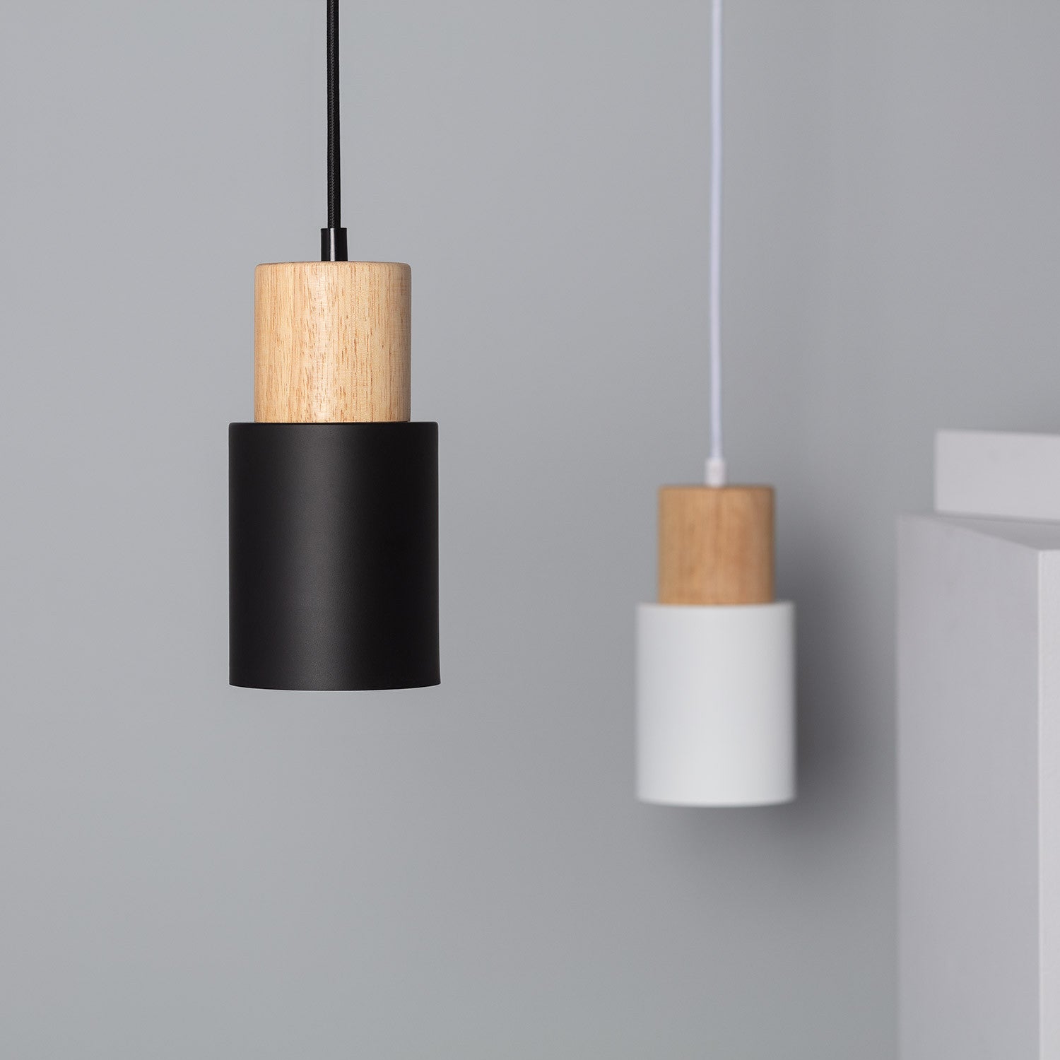 Modern Pendant Light with Colorful Cylinder Design – Iron and Wood Fixture 5