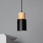 Modern Pendant Light with Colorful Cylinder Design – Iron and Wood Fixture 1