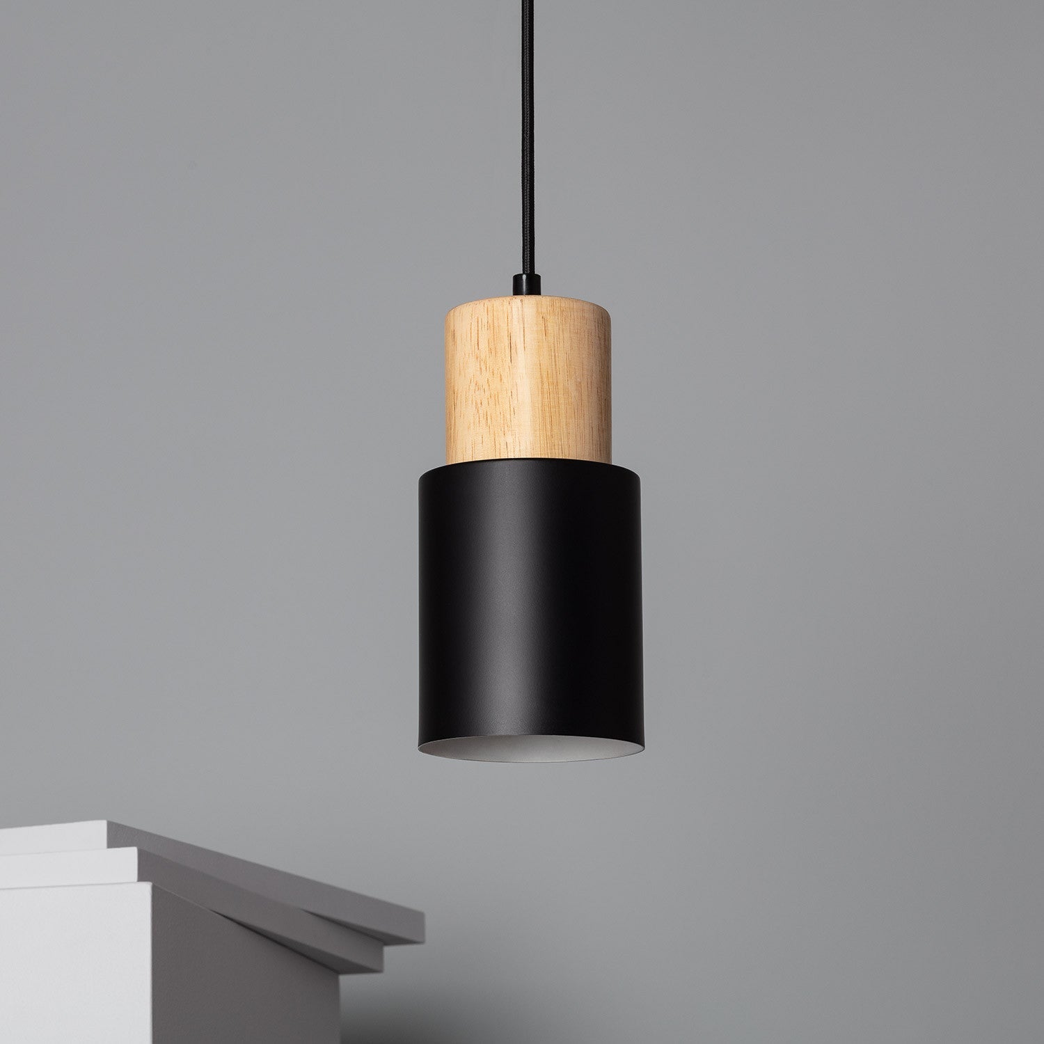 Modern Pendant Light with Colorful Cylinder Design – Iron and Wood Fixture 1