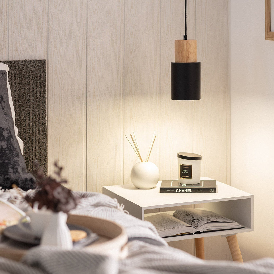 Modern Pendant Light with Colorful Cylinder Design – Iron and Wood Fixture 3