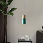 Modern Pendant Light with Colorful Cylinder Design – Iron and Wood Fixture 11