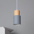 Modern Pendant Light with Colorful Cylinder Design – Iron and Wood Fixture 12