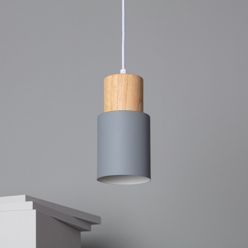 Modern Pendant Light with Colorful Cylinder Design – Iron and Wood Fixture 12