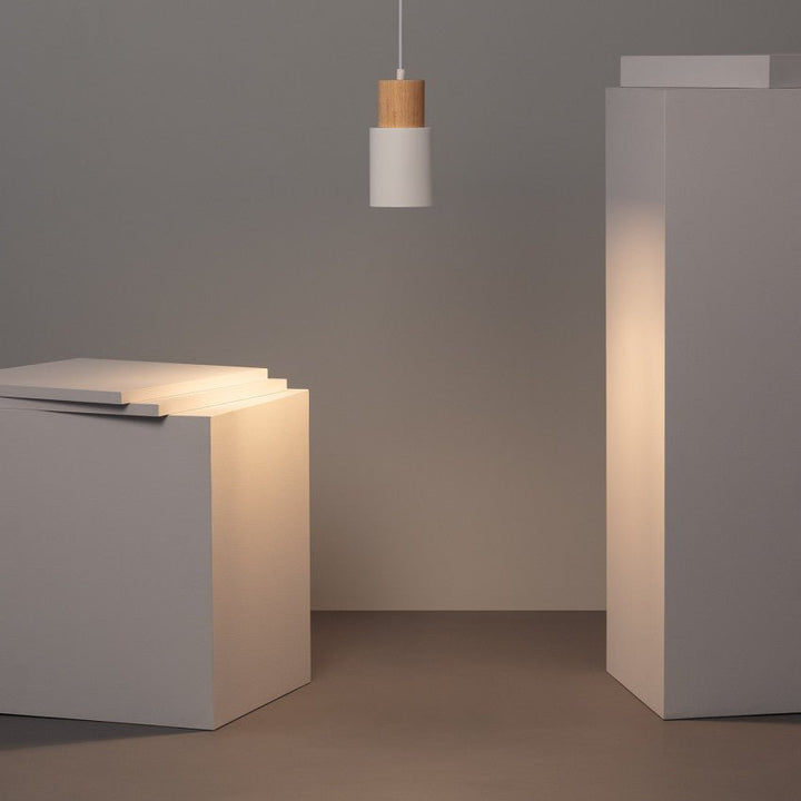 Modern Pendant Light with Colorful Cylinder Design – Iron and Wood Fixture 8