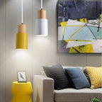 Modern Pendant Light with Colorful Cylinder Design – Iron and Wood Fixture 9