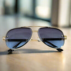 "Monte Carlo" Aviator Stainless Steel Sunglasses (Black // Blue ) - Sunglasses | Zavonix