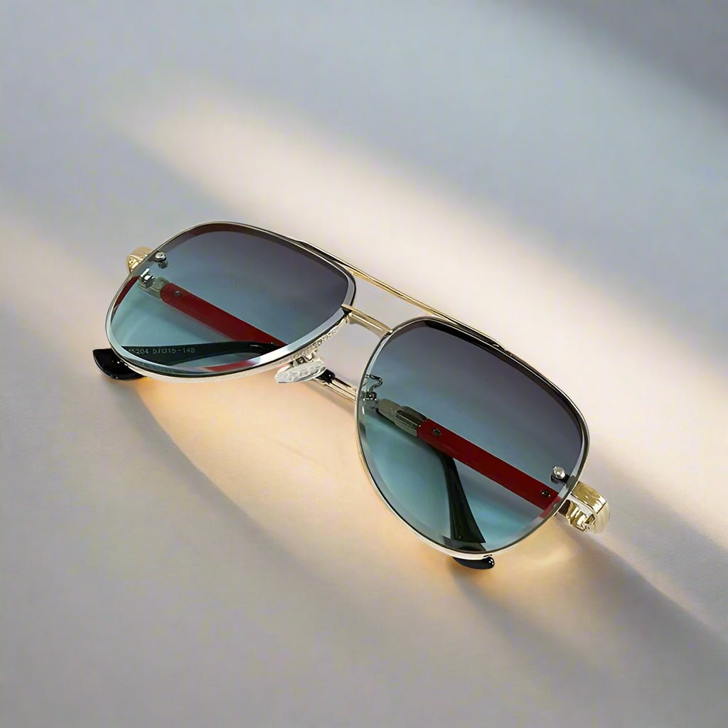 "Monte Carlo" Aviator Stainless Steel Sunglasses (Black // Blue ) - Sunglasses | Zavonix