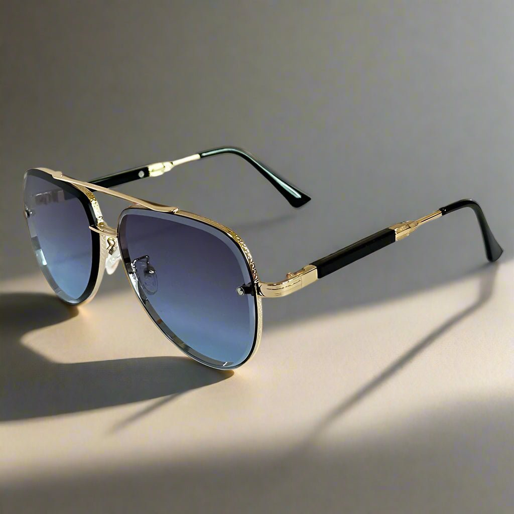 "Monte Carlo" Aviator Stainless Steel Sunglasses (Black // Blue ) - Sunglasses | Zavonix
