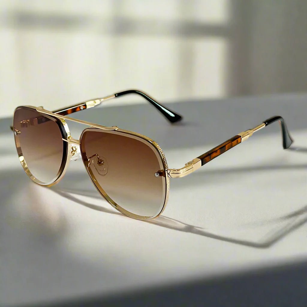 "Monte Carlo" Aviator Stainless Steel Sunglasses (Brown ) - Sunglasses | Zavonix