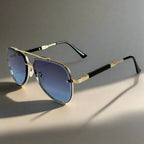 "Monte Carlo" Aviator Stainless Steel Sunglasses (Black // Blue ) - Sunglasses | Zavonix