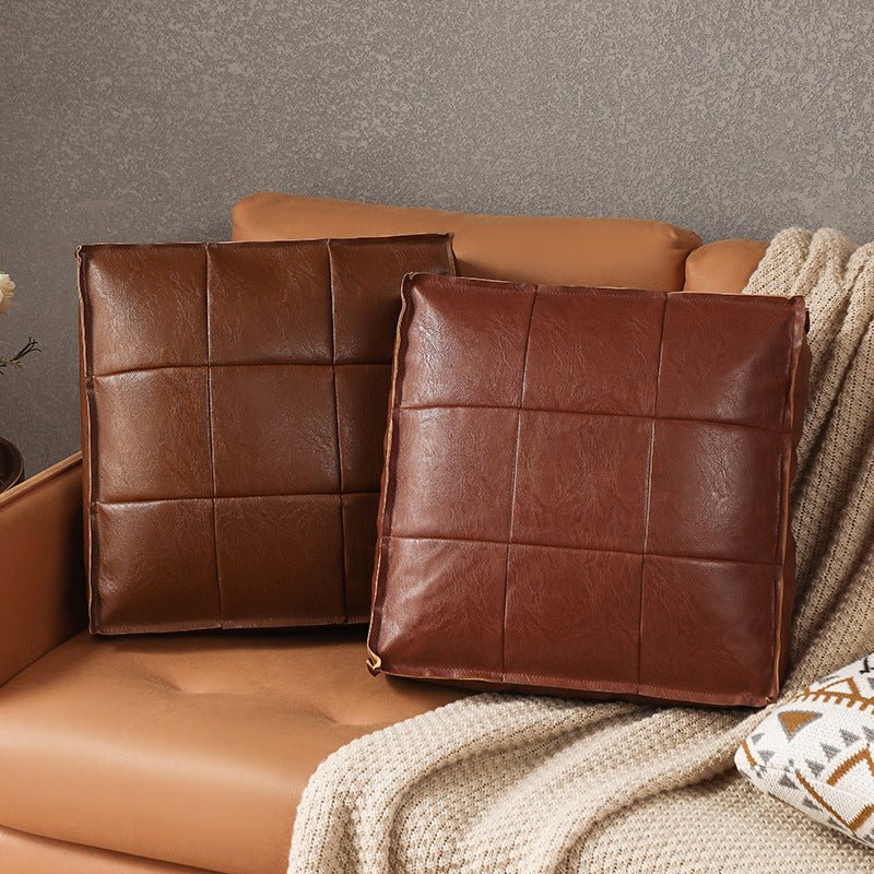 Moroccan Faux Leather Pouf Floor Cushion with Stitched Grid Design – Versatile Accent for Modern and Cozy Spaces 0