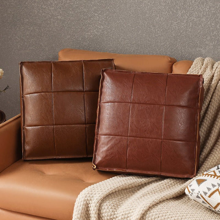 Moroccan Faux Leather Pouf Floor Cushion with Stitched Grid Design – Versatile Accent for Modern and Cozy Spaces 0