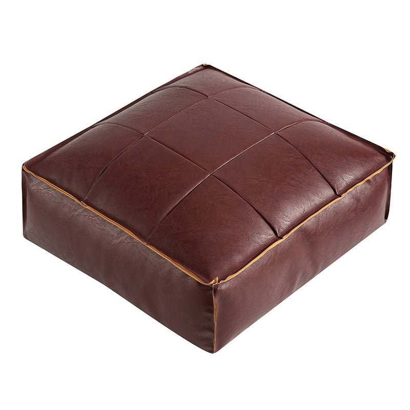 Moroccan Faux Leather Pouf Floor Cushion with Stitched Grid Design – Versatile Accent for Modern and Cozy Spaces 4