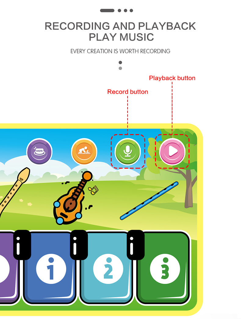 Close-up of recording and playback buttons above the musical mat&