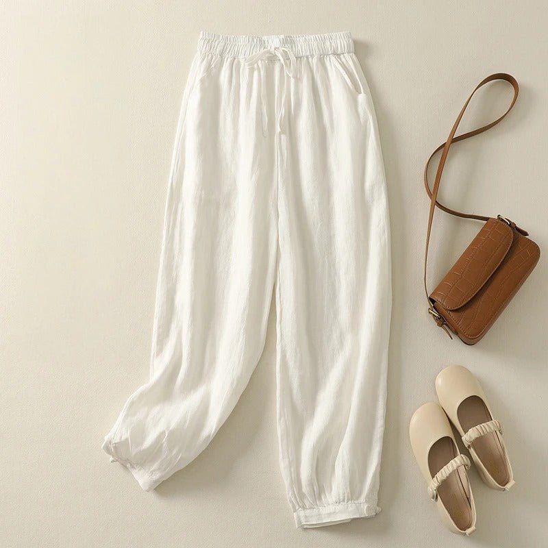 Naroa Linen Pants — Breathable Cotton - Linen Harem Pants with Relaxed Fit (White XS) - | Zavonix