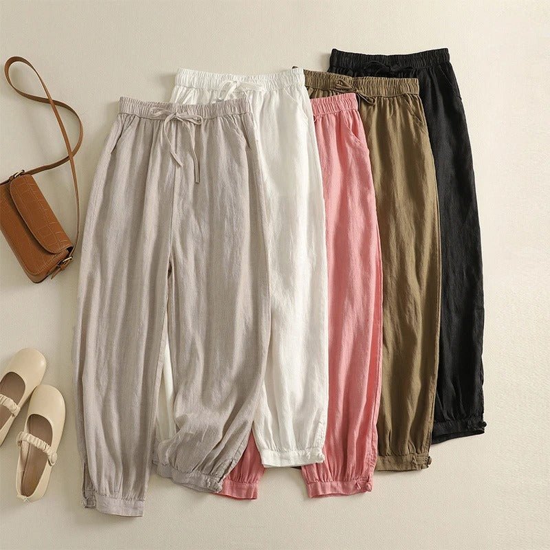 Naroa Linen Pants — Breathable Cotton - Linen Harem Pants with Relaxed Fit (Black XS) - | Zavonix
