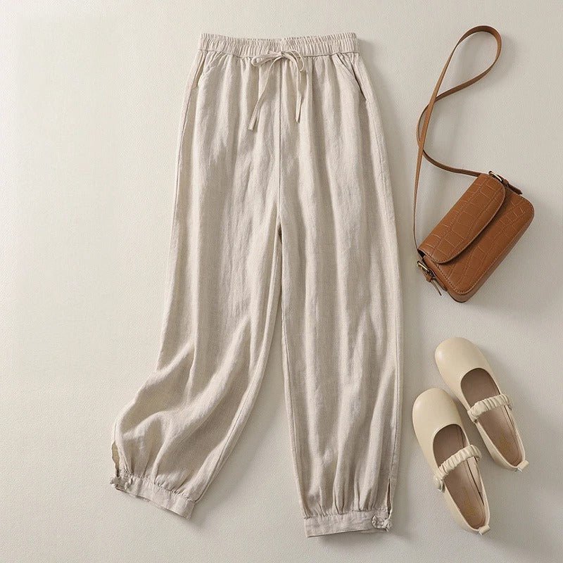 Naroa Linen Pants — Breathable Cotton - Linen Harem Pants with Relaxed Fit (Beige XS) - | Zavonix