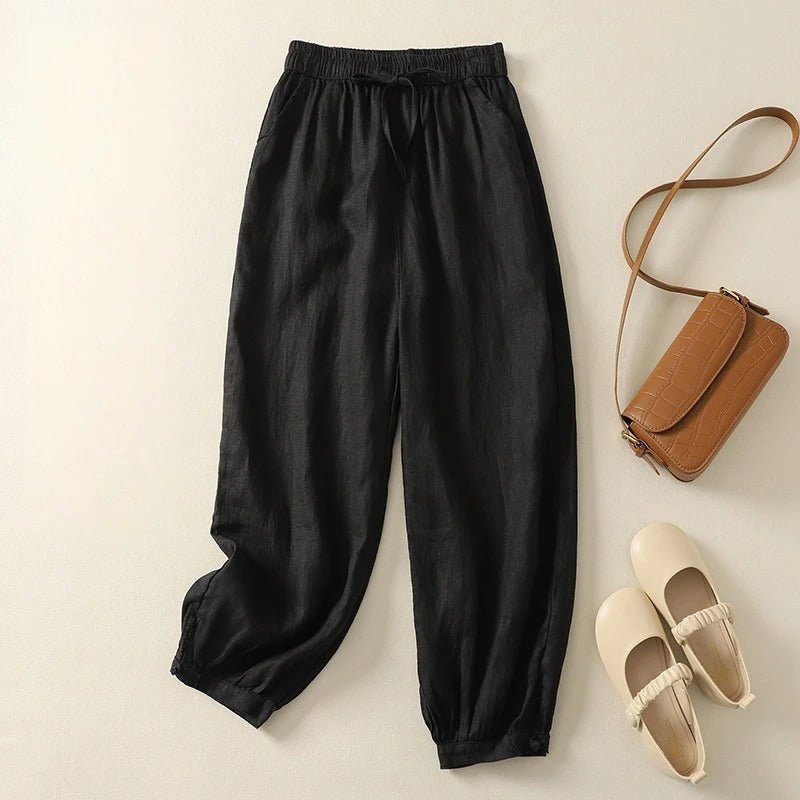 Naroa Linen Pants — Breathable Cotton - Linen Harem Pants with Relaxed Fit (Black XS) - | Zavonix