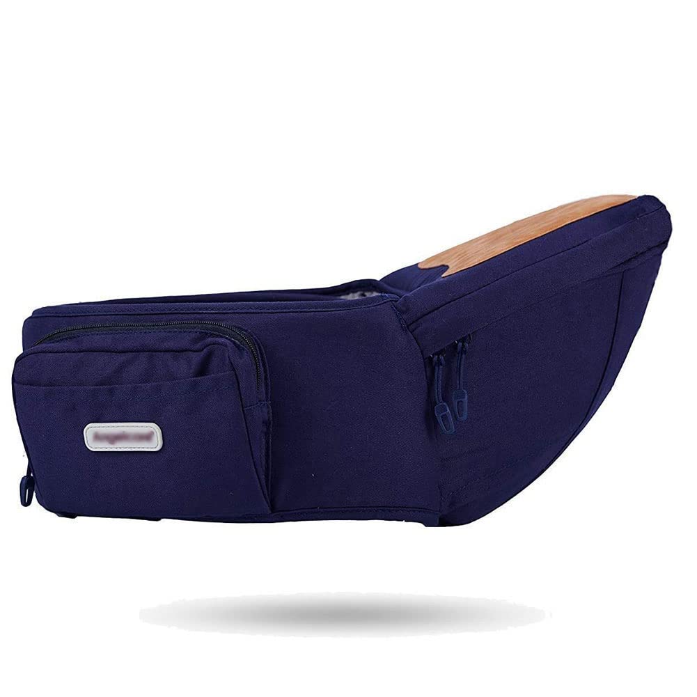 Navy hip carry seat with a raised seat and zippered front pocket
