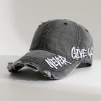 Never Give Up Distressed Denim Cap (Black ) - | Zavonix