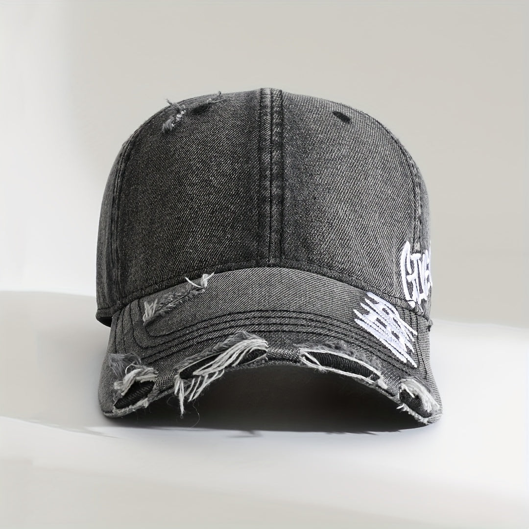 Never Give Up Distressed Denim Cap (Black ) - | Zavonix