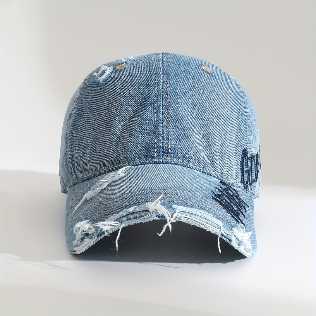 Never Give Up Distressed Denim Cap (Blue ) - | Zavonix