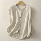 NINA LINEN SLEEVELESS VEST (Navy Blue XS) - | Zavonix