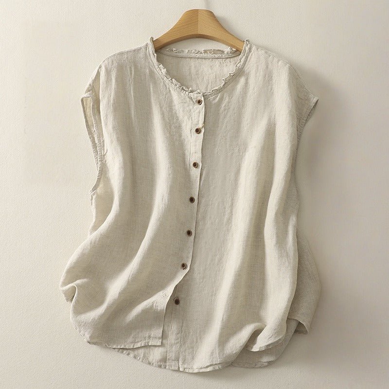 NINA LINEN SLEEVELESS VEST (Navy Blue XS) - | Zavonix