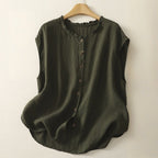 NINA LINEN SLEEVELESS VEST (Olive Green XS) - | Zavonix
