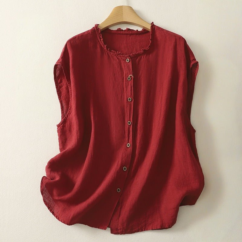 NINA LINEN SLEEVELESS VEST (Red XS) - | Zavonix