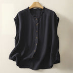 NINA LINEN SLEEVELESS VEST (Navy Blue XS) - | Zavonix