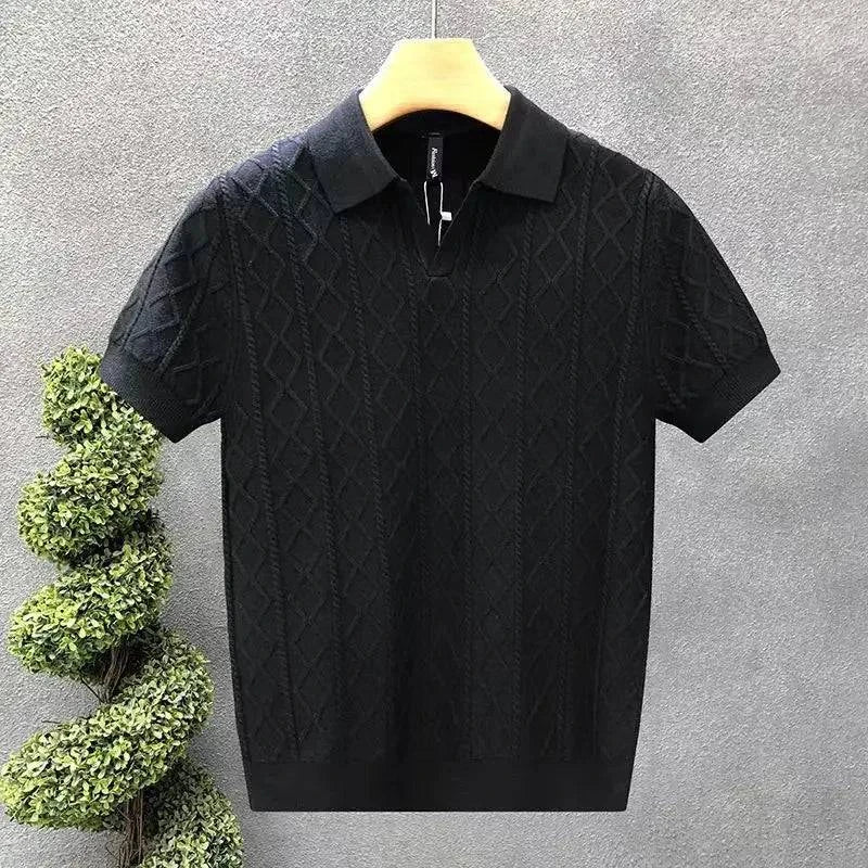 Nivara Knit Polo Diamond (Black S) - Men's Polo | Zavonix