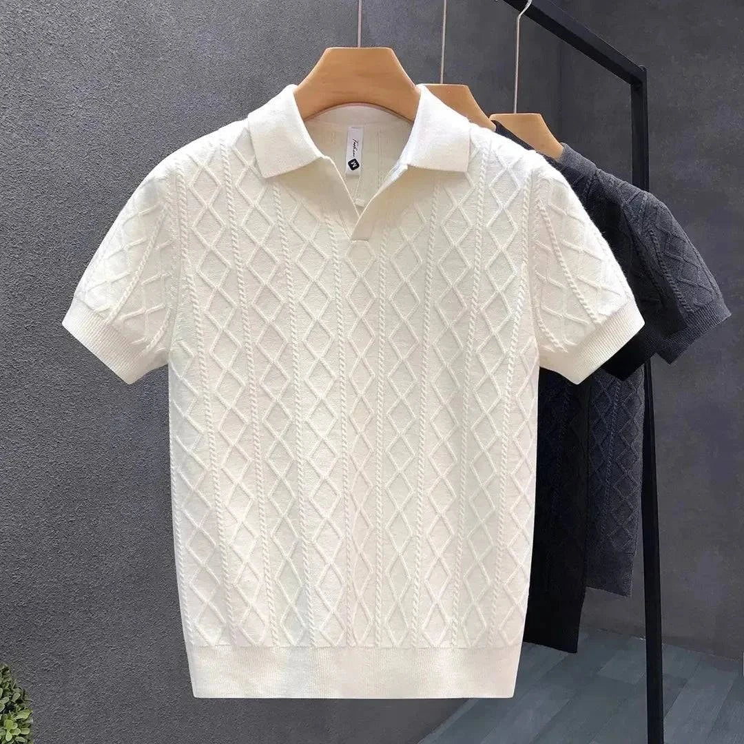 Nivara Knit Polo Diamond (Cream S) - Men's Polo | Zavonix