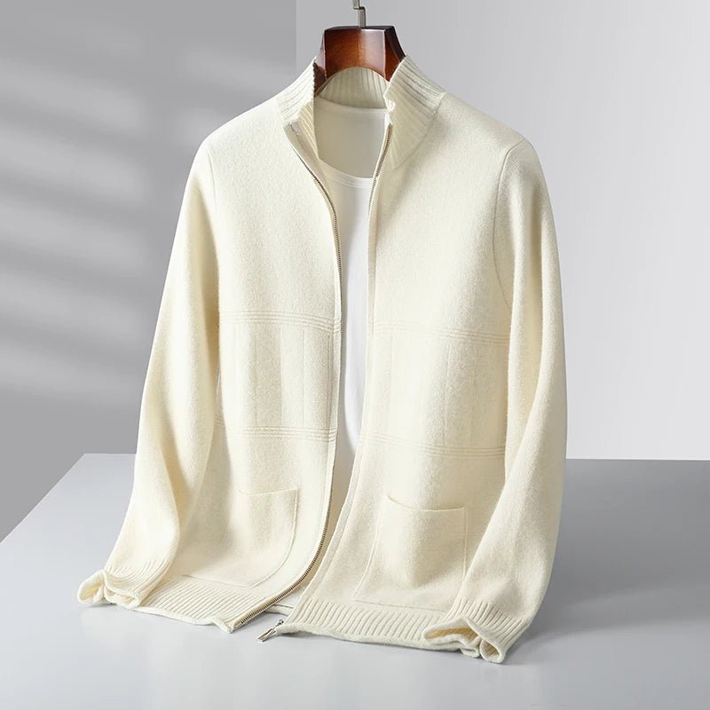 Nivara — Soft Cashmere Cardigan with Front Pockets for Warmth (White S) - | Zavonix