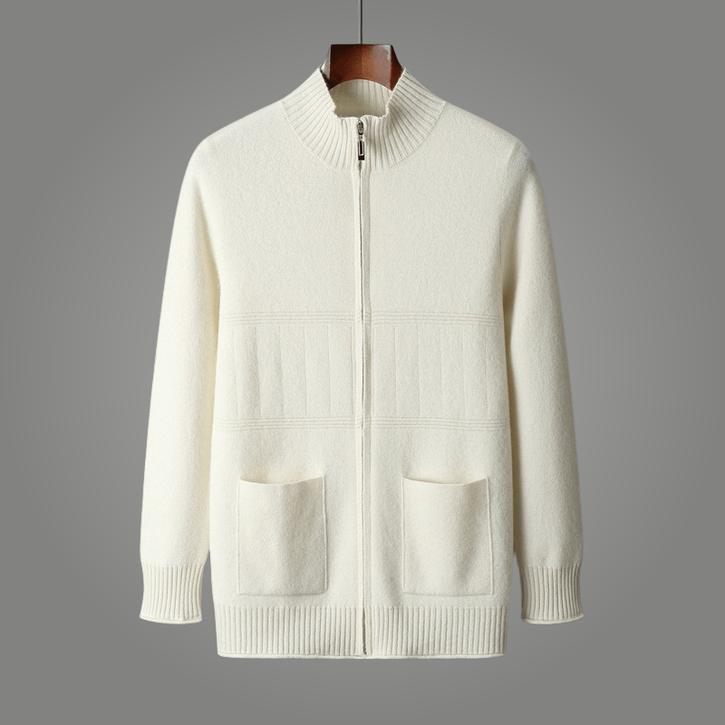 Nivara — Soft Cashmere Cardigan with Front Pockets for Warmth (White S) - | Zavonix