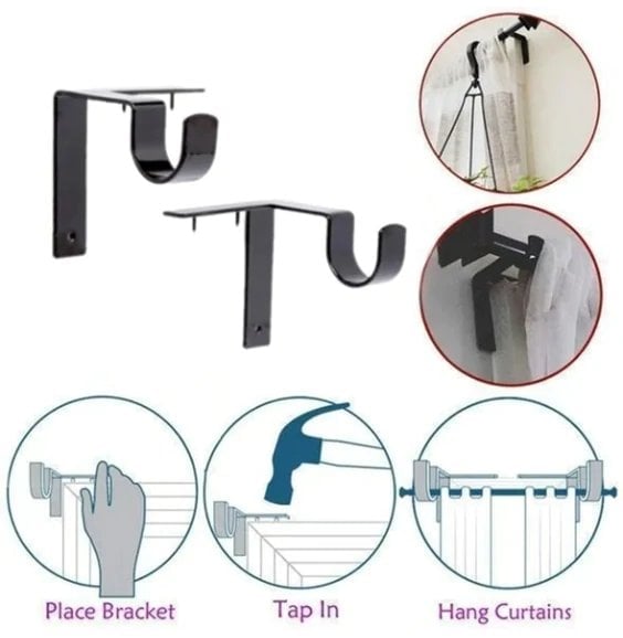 No Drill Curtain Rod Brackets Window Frame Holders Product Image 03