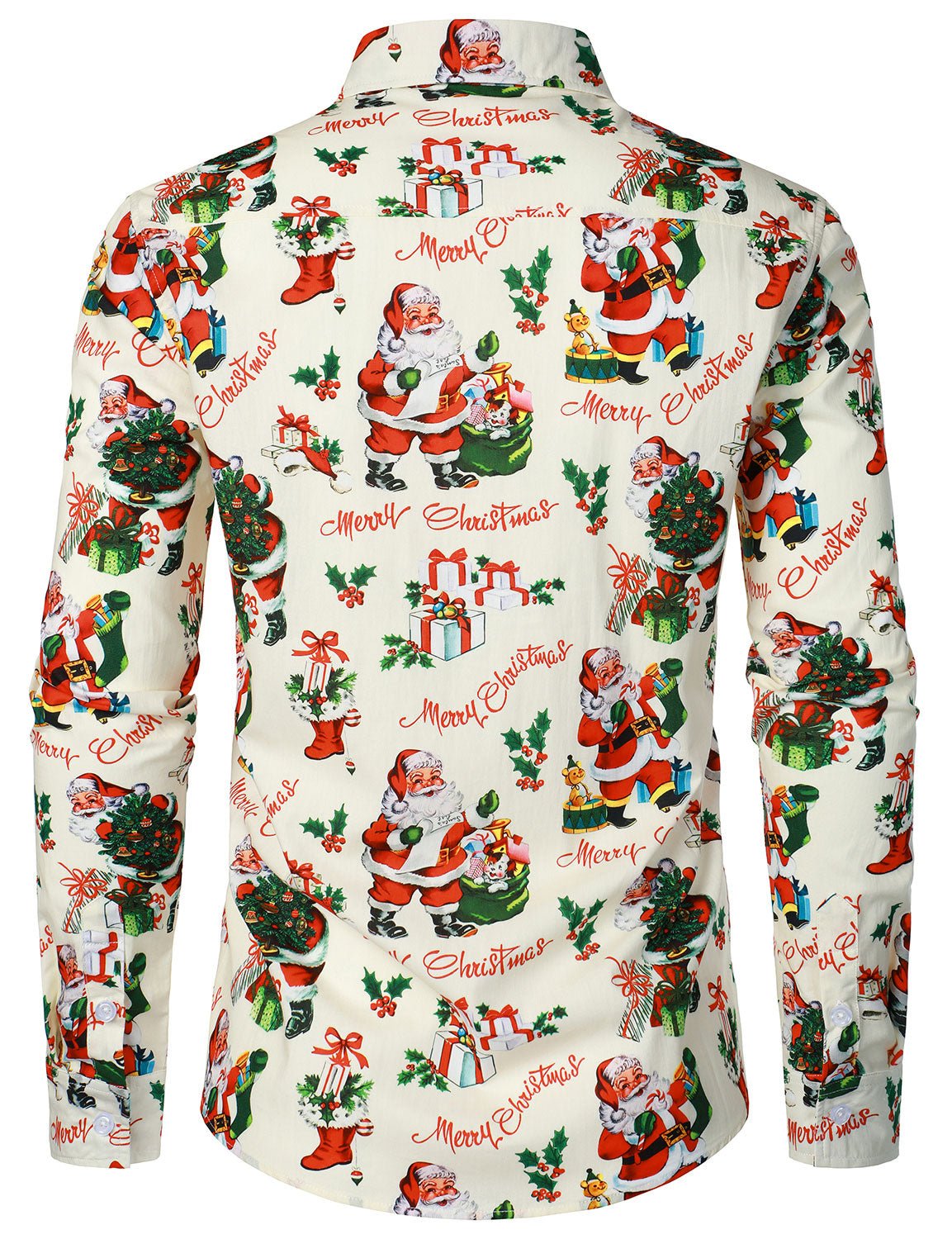 Noelix — Men’s Cotton Christmas Shirt with Long Sleeves (Beige S) - xmas | Zavonix