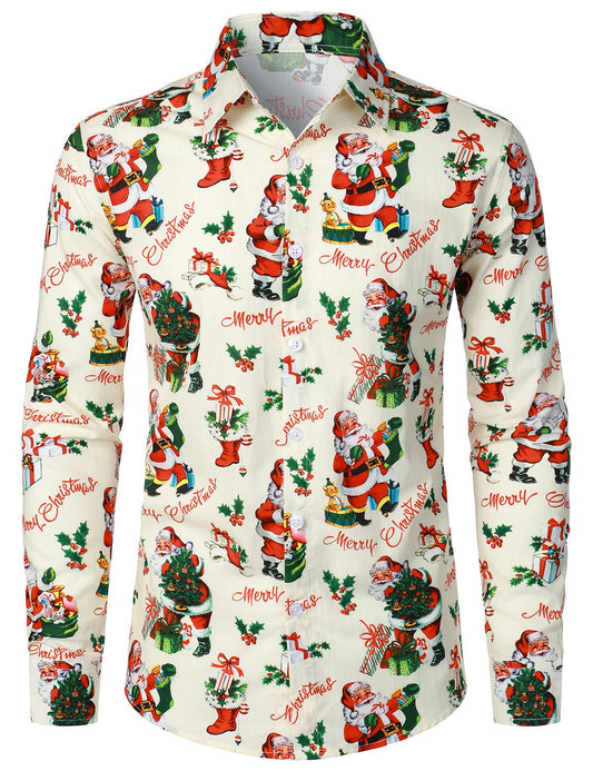 Noelix — Men’s Cotton Christmas Shirt with Long Sleeves - xmas - Zavonix
