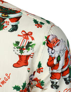 Noelix — Men’s Cotton Christmas Shirt with Long Sleeves (Beige S) - xmas | Zavonix