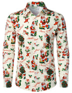 Noelix — Men’s Cotton Christmas Shirt with Long Sleeves (Beige S) - xmas | Zavonix
