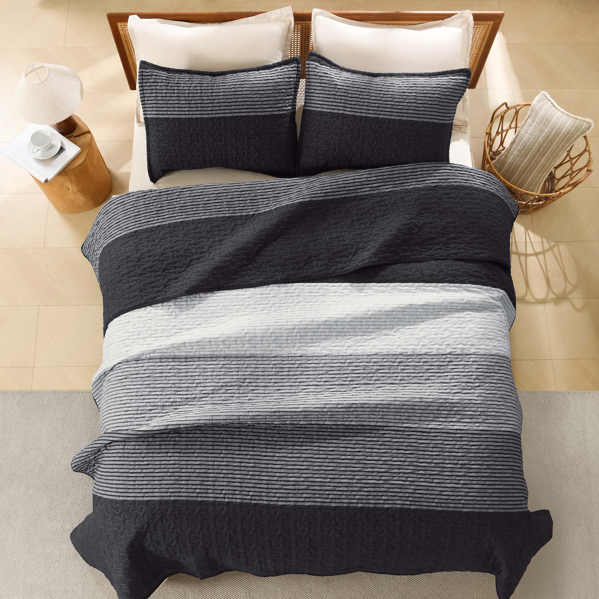 NoirZen Quilt Set – Black and White Striped All-Season Comfort with Plush Softness 1